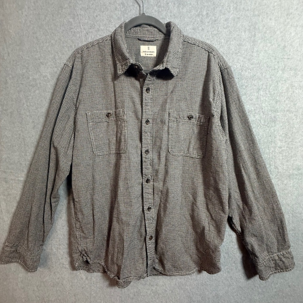 Mutual Weave Mens XL Houndstooth Cotton Button Down Shirt Blue Brown 0079